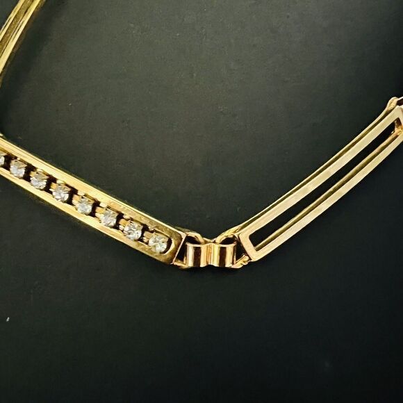 Vintage Italy Gold Plated Rhinestone Geometric Chain Belt Rectangle Links 4182 main image 8
